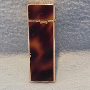 Vintage Long Sharp Japan Butane Lighter Tortoise Shell Gold Tone Slim Untested